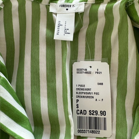 forever21 green/white long sleeve shirt style romper - Picture 3 of 4